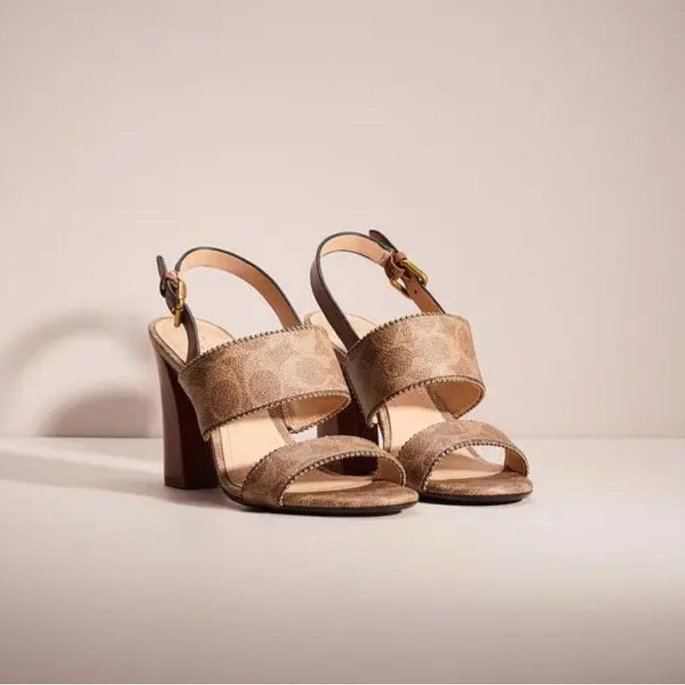 Coach Tan Block Heel Sandals! NWOT!